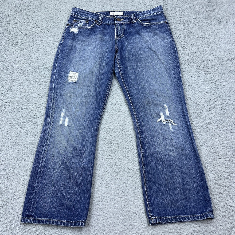 BKE Women's Star Blue Jeans Size 30 X 25 in Bootcut Low Rise Distressed USA Made